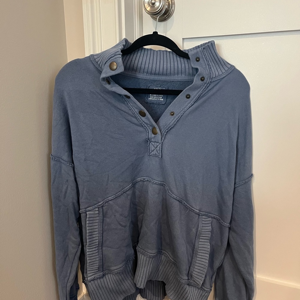 Aerie blue crew neck sweater with buttons down the neck. New, clean condition